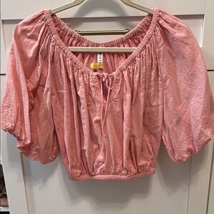 Mirth Light Pink Puff Sleeve Crop Blouse